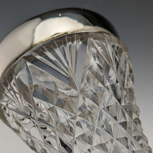 1901年 英国アンティーク 純銀装飾 カットグラス 花瓶 598g GE Walton & Co